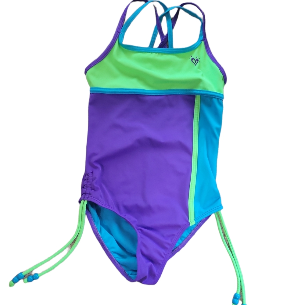 Justice Swim Girls Beaded Swimsuit Bathing Suit one piece sz 8